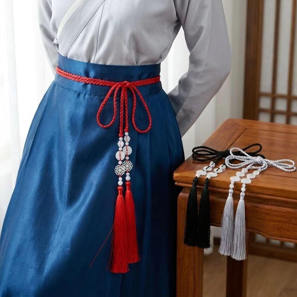 Chinese Style Hanfu Waist Tie Belt Adjustable Tassel Waist Cord Simple Thin Belt Waist Decor