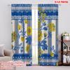 2pcs,2D Plane Printing Curtains Roller Blinds Blue Yellow Floral Stripes Polyester Easy Install (without Rod) Home Decor for