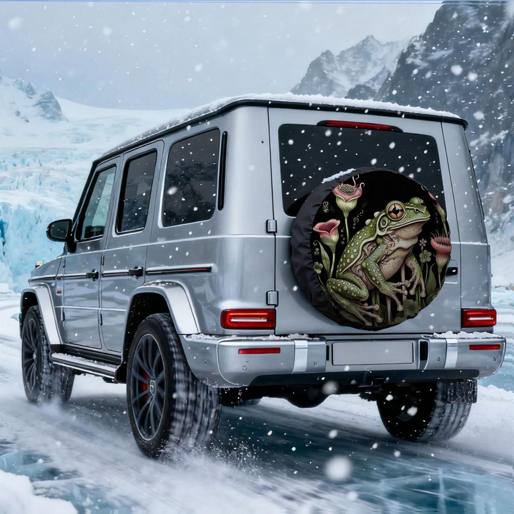 Frog Floral Print Tire Cover Polyester Decorative Spare Wheel Protector for SUV