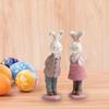 2 Pieces Easter Couple Bunny Figurines Ornament Decor Resin Rabbit Statue