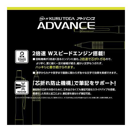 Карандаш Mitsubishi Pencil KURUTOGA ADVANCE Модель-апгрейд 0,5 Красный M510301P.15, Двухскоростной механизм, Цепкая рукоятка, Дизайн с низким центром тяжести, Умный дизайн