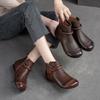 Autumn and Winter New First-layer Cowhide Retro Women's Boots Side Zipper Flat Bottom Round Head Simple Versatile Women's Shoes