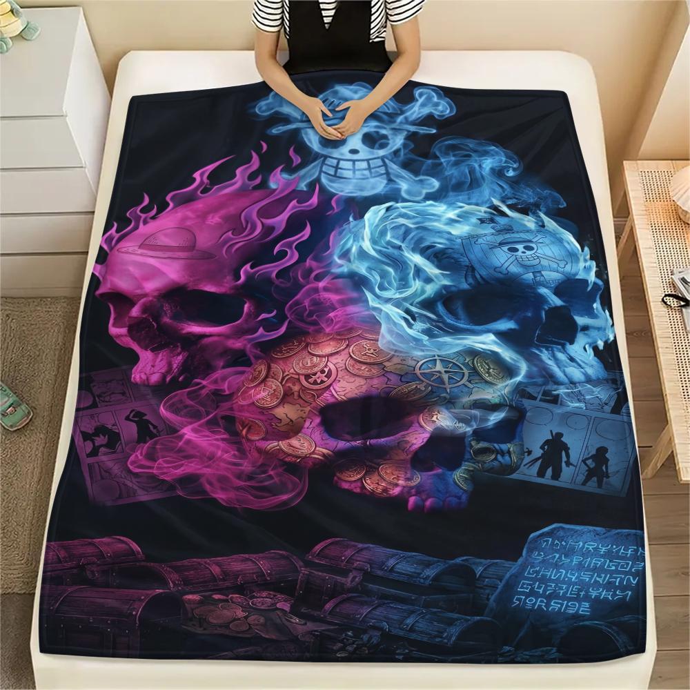 One Piece Anime Print Flannel Blanket Warm Soft Throw for Sofa Bed Chair Travel Picnic Comfortable Bedroom Decor Luffy-Xin