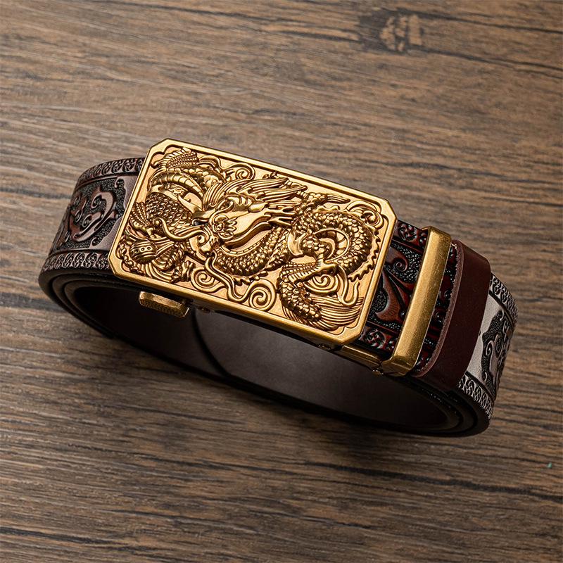 Мужской ремень с автоматической пряжкой, доминирующим дизайном Танцао и тисненым узором в виде шестилапого дракона