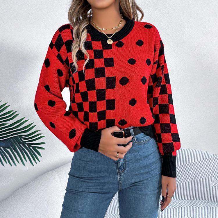 Осень Зима Женский Повседневный Вязаный Свитер Длинный Рукав Круглый Вырез