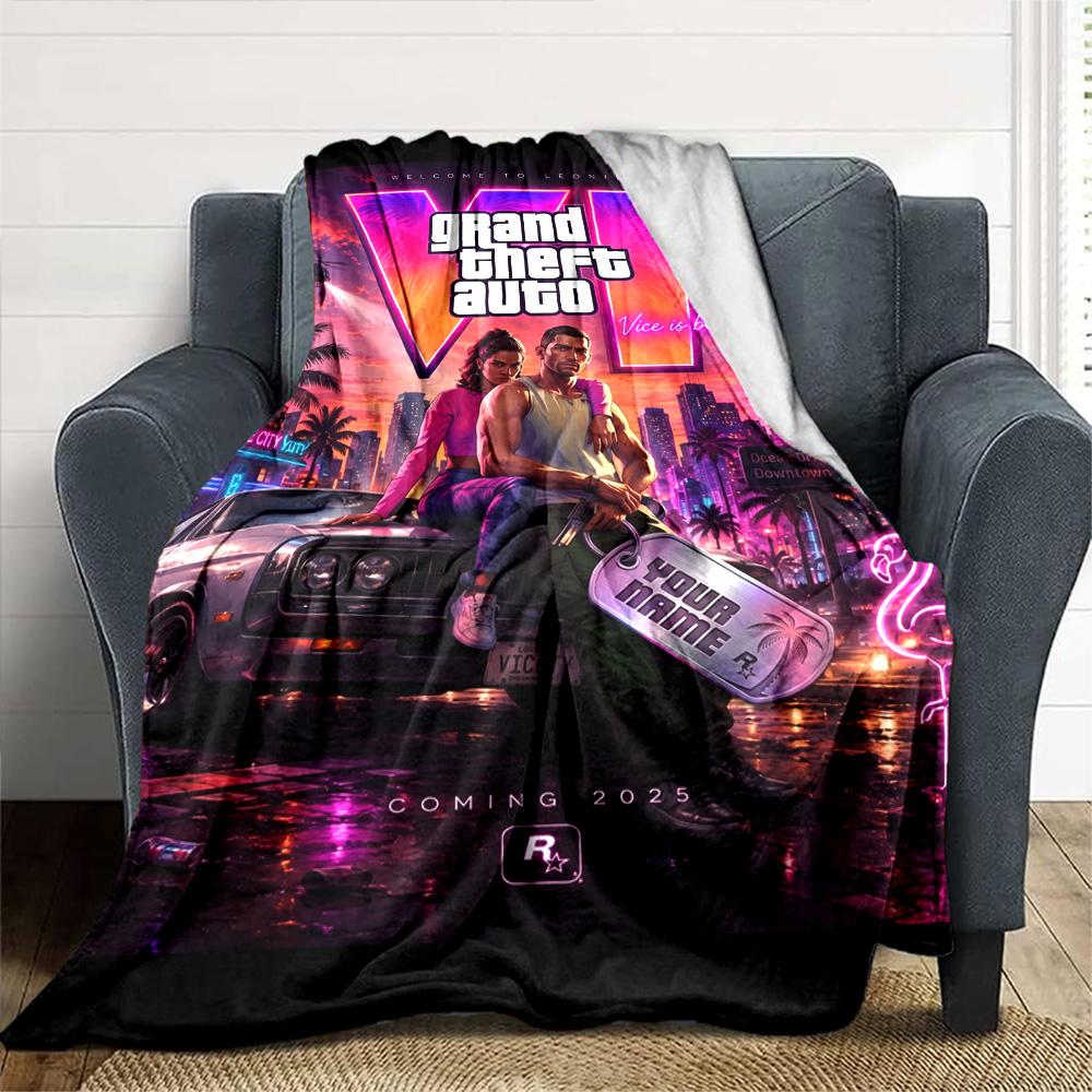Grand Theft Auto Customize Text Blanket Throw Personalized Blanket Ultra-Soft Great for Living Room Picnics Nap Sofa Four Seasons Universal