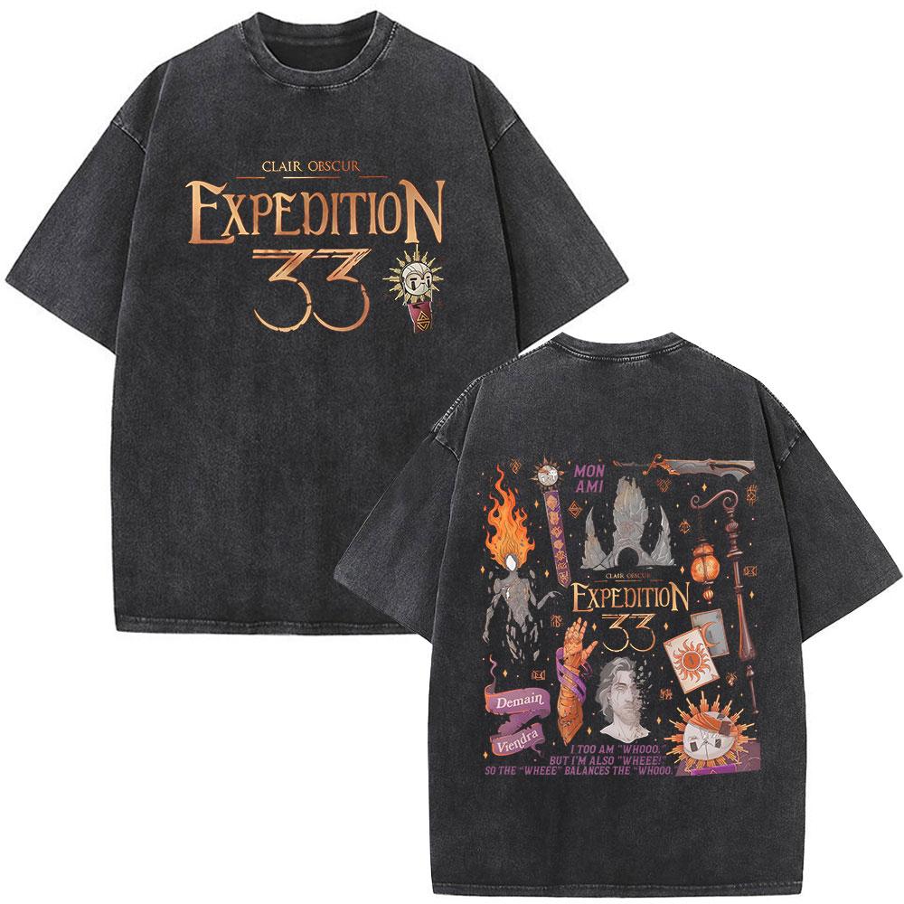 Esquie Game Clair Obscur Expedition Washed T Shirts Men Women Clothing Fashion Retro Oversized ONeck Short Sleeve Tshirts