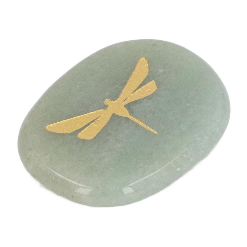 Thumb Worry Stone Nature Crystal Gold Dragonfly Surface Carving Relaxing and Soothing Balance Stone Type 2