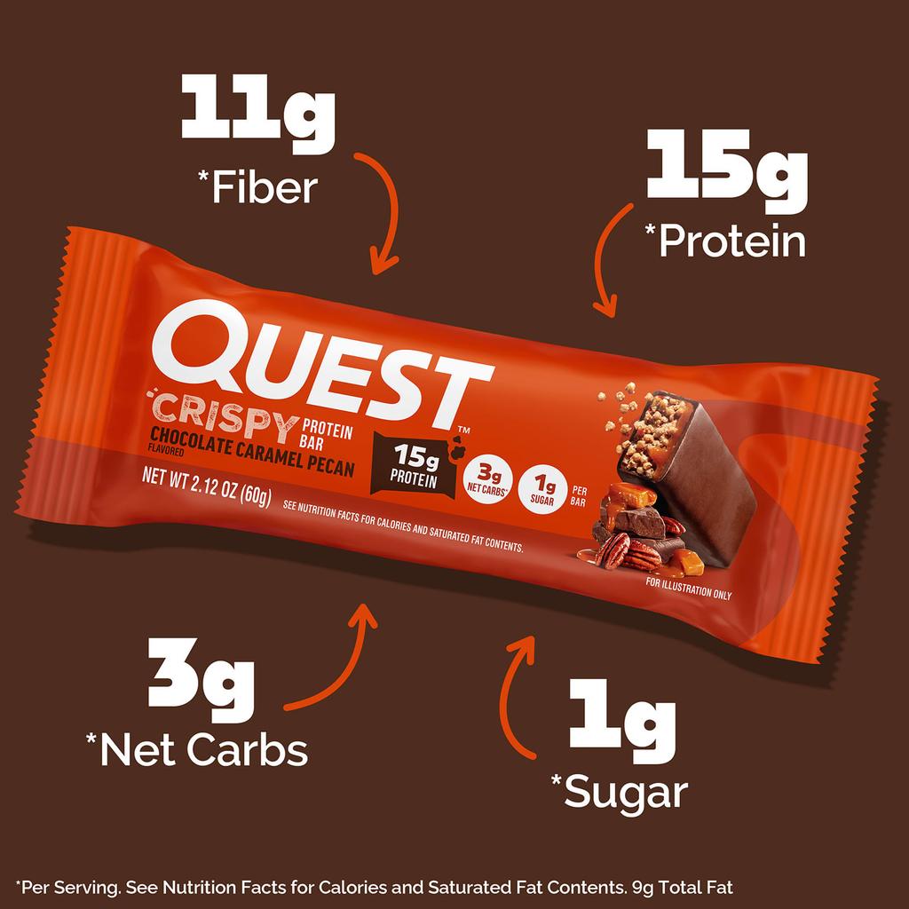 Quest Nutrition, Hero Protein Bar, Crispy Chocolate Caramel Pecan Flavor, 4 Bars, 60g (2.12oz) each