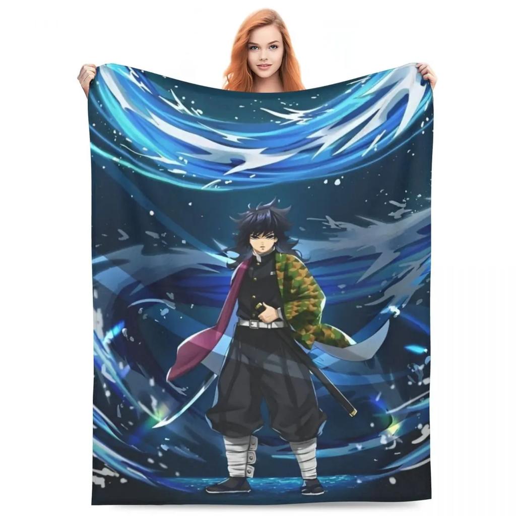 Водный столп Гию Томиока Одеяла Коралловый флис Плюшевое Аниме Клинок, рассекающий демонов Супермягкое Одеяло-плед для Автомобиля Дивана Кушетки Покрывало