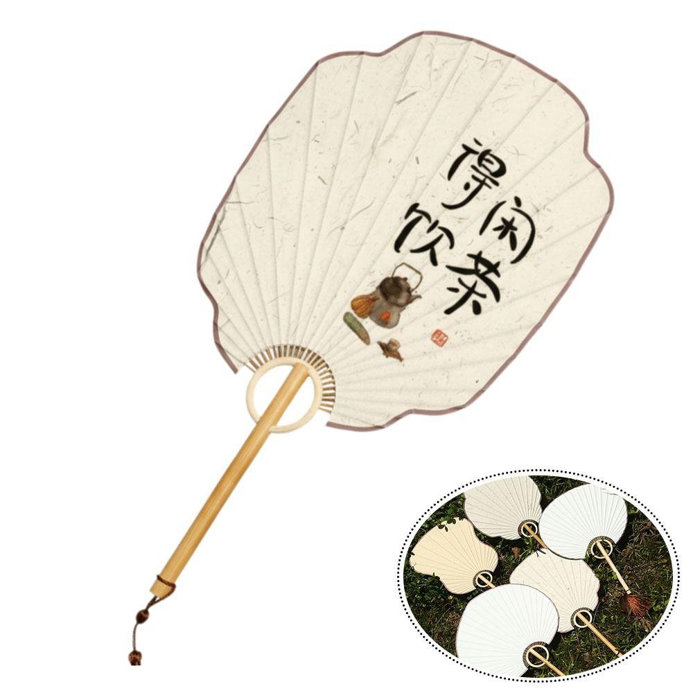 Versatile DIY Xuan Paper Fan Bamboo Handle Japanese Style DIY Fan Blank Round Fan