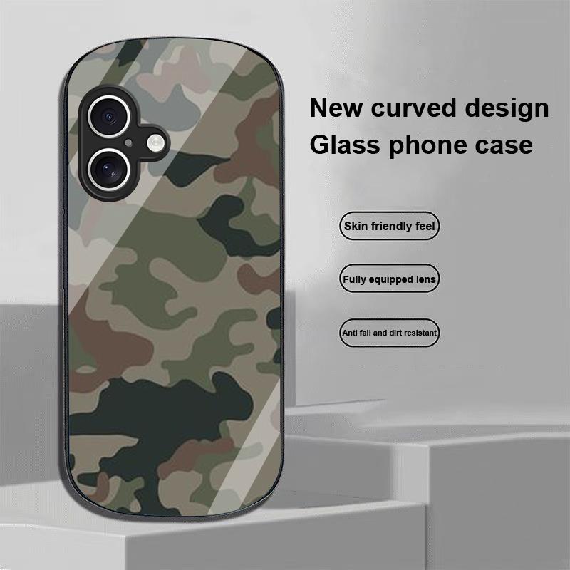 Камуфляжный синий Для Apple IPhone 16 11 13 15 14 Pro Max 12 Mini 7 8 Plus XR X XS Эллиптическая форма Закаленное стекло Чехол для телефона