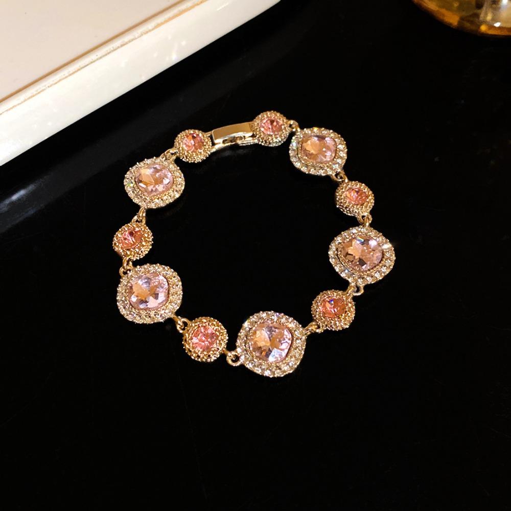 Gold Zircon Bracelet Shiny Geometric Bangle Luxury Vintage Rhinestone Bracelet Lady