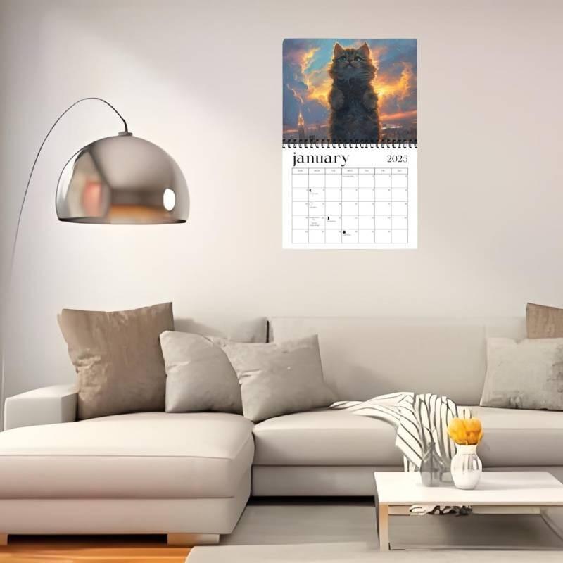 Adorable 2025 Cosmic Cat Wall Calendar With 12 Months Spiral Binding For Home Dcor