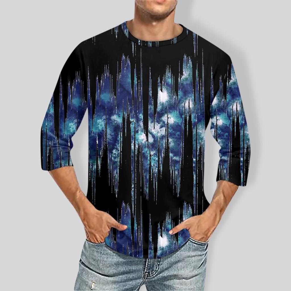 Мужская однотонная футболка с круглым вырезом и рукавами три четверти