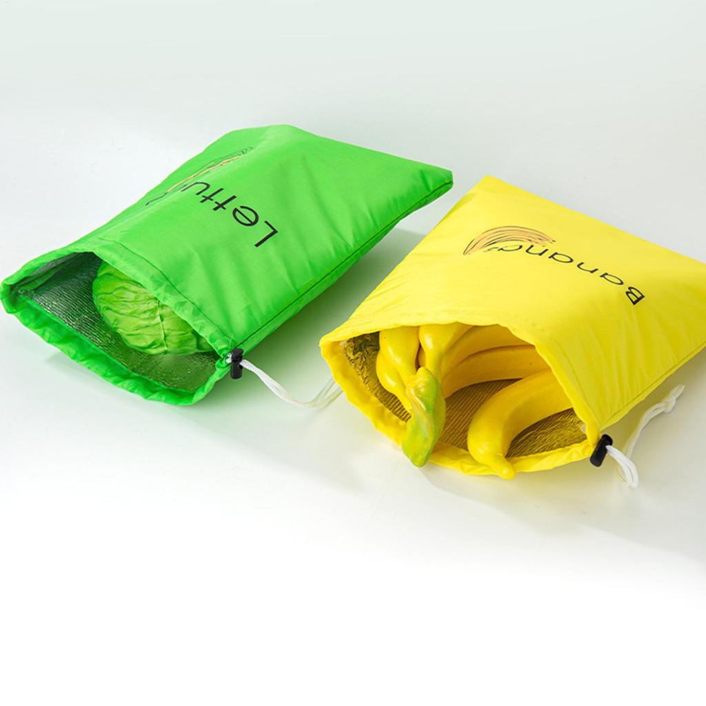 1pc Storage Bag for Banana Lettuce Thermal Insulation Shockproof Freshs Keeping With Pockets Drawstring Reusable