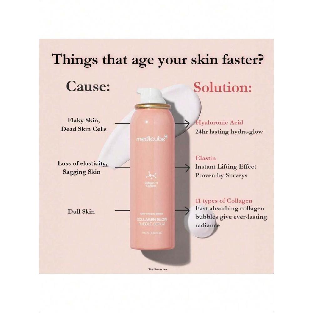 Medicube Collagen Glow Bubble Serum 100 мл Быстровпитывающаяся сыворотка пузырькового типа, которая придает вам 24-часовое сияние и подтянутый вид