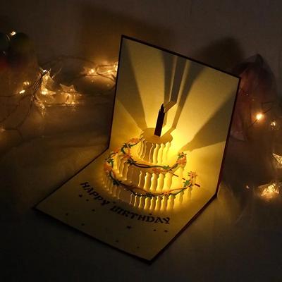 3D Light Music Поздравительная открытка Pop Up Торт Креативная поздравительная открытка С Днем Рождения Подарочные открытки
