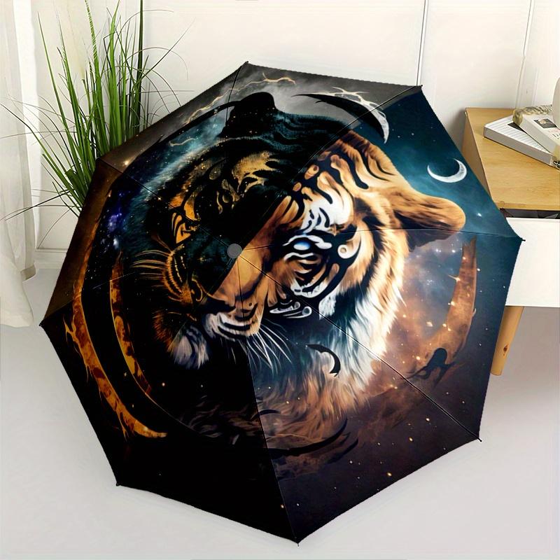 1pc Twilight Tiger Cartoon Umbrella,Compact Umbrella, Suitable for Camping, Ideal Easter Birthday Gift for Family and Friends.C096