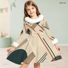 Girls Cream Printed Dress Furry Collar Long Sleeve Bow Waist A Line Flared Hem