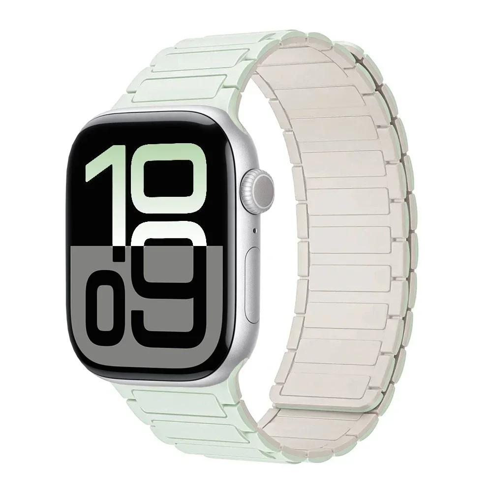 Новый Спортивный Силиконовый Ремешок для Apple Watch Band Ultra 2 49мм 10 46мм 42мм Магнитный Браслет iWatch 9 8 7 6 5 4 45мм 41мм 44мм 40мм
