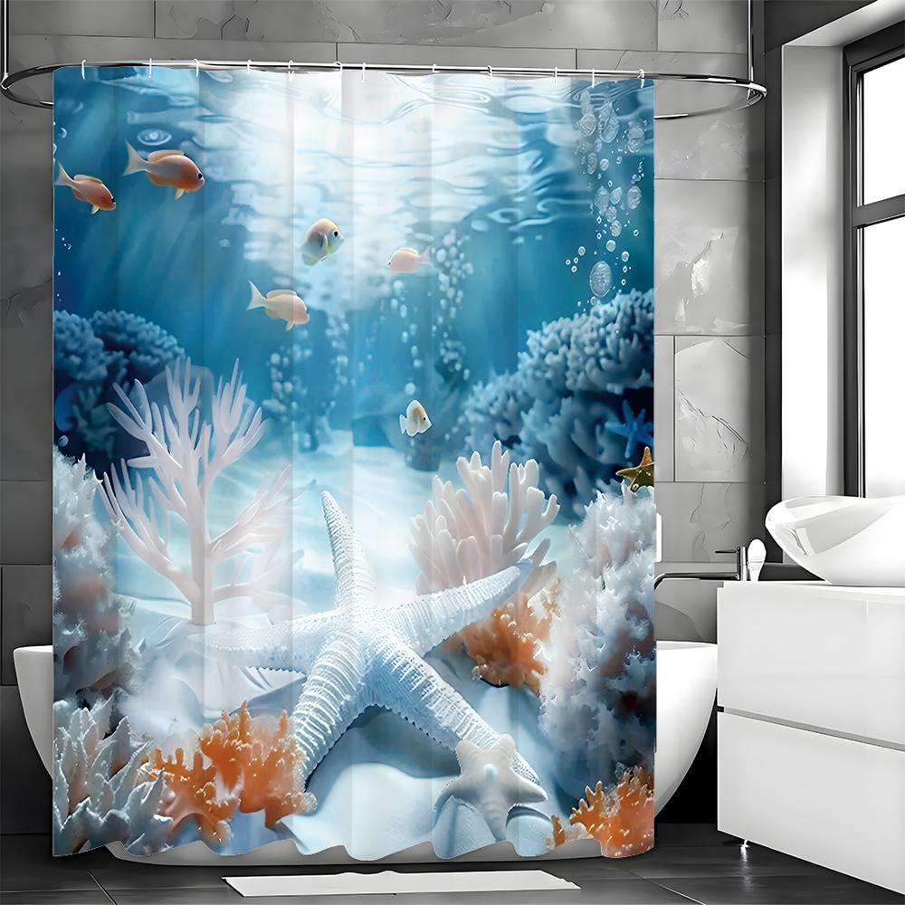 Занавеска для душа «Подводный мир», декоративная занавеска для ванной, водонепроницаемая занавеска для душа с крючками