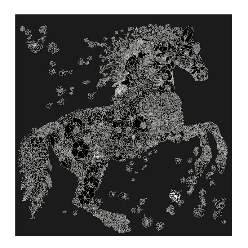 Silk Scarf Women Flower Horse Print Square Scarves Head Echarpes Silk Foulards Femme Wraps Beach Shawls Bandana Lady Hijabs 90CM