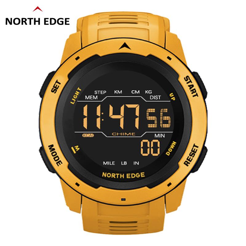 NORTH EDGE Мужские цифровые часы мужские спортивные часы с шагомером и будильником с двойным временем Водонепроницаемые цифровые часы 50 м в стиле милитари