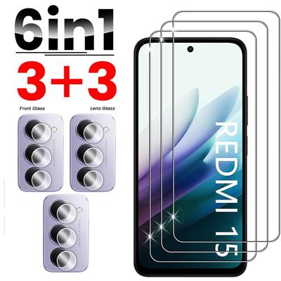 3+3 6в1 Защитная пленка для объектива + Защитное стекло 9H для экрана для Redmi 15 15C 4G 5G Xiaomi POCO C85