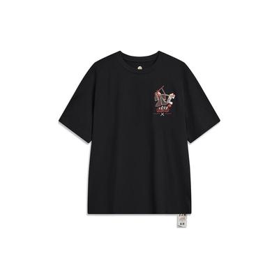 Футболка унисекс с коротким рукавом и заниженной линией плеч Li Ning Badfive Seven City Collaboration Changan Youth Graphic Print, свободная, черная AHST885-5
