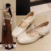 Soft Leather Mary Jane Shoes Women's Autumn New Square Heel Single Shoes Fashion with Skirt Square Head Medium Heel Small Leather Shoes