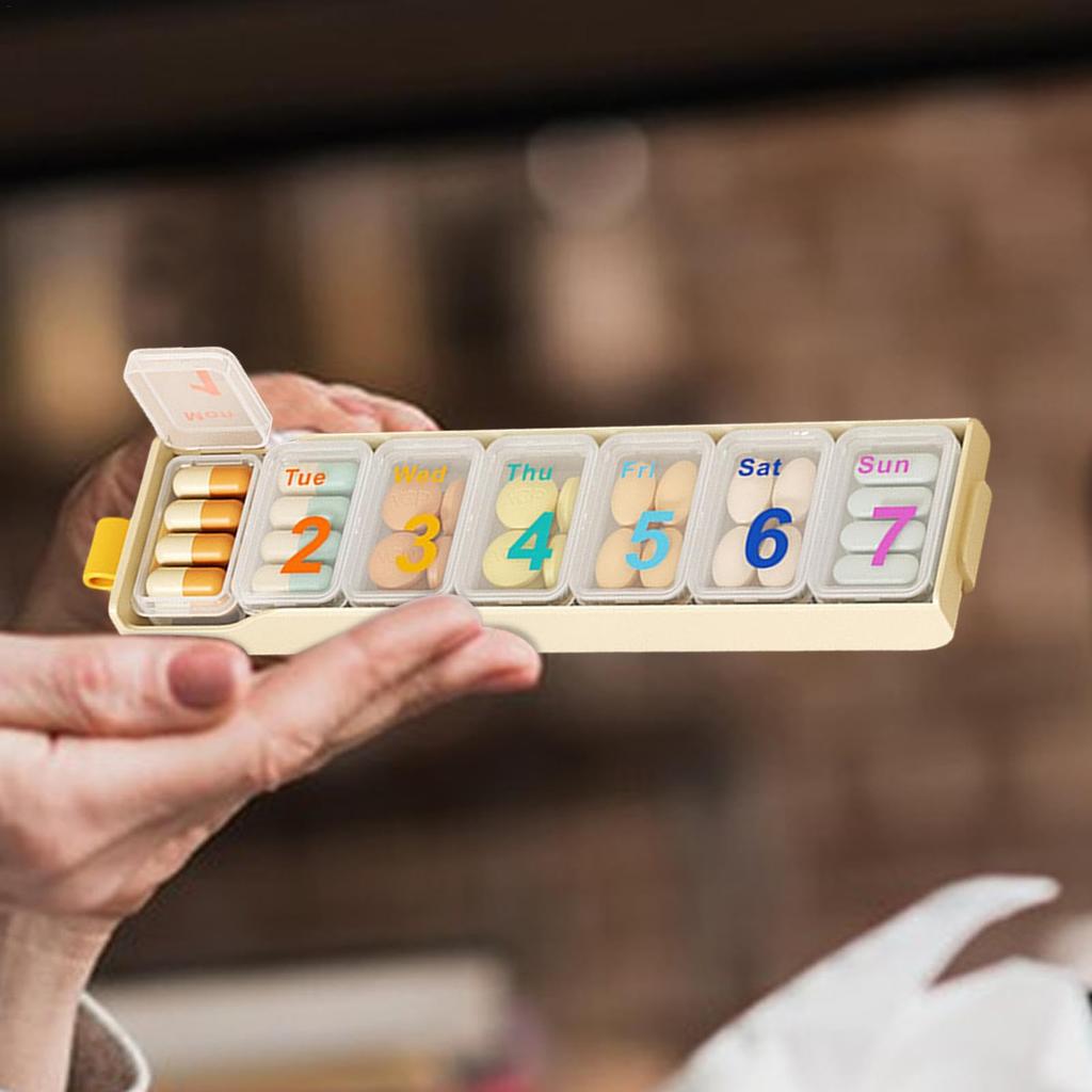 Candy Color Weekly Pill Organizer BPA Free Travel 7 Day Pill Box Case Large Compartment For Vitamins Supplements and Medication