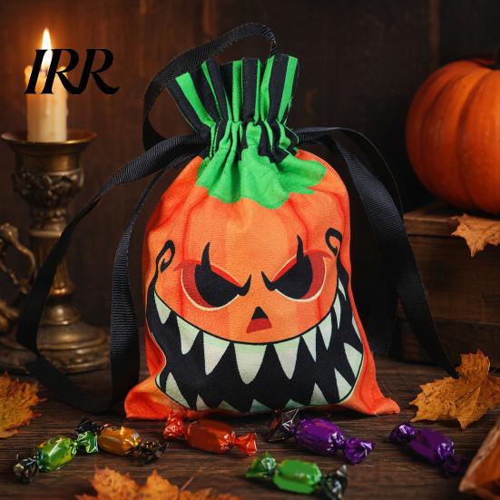 Halloween Candy Bag Pumpkin Ghost Tote Bag, Trick or Treat with Thick Cotton Double Side Print, Sturdy Reusable Party Favor Gift for Kids Durable Or