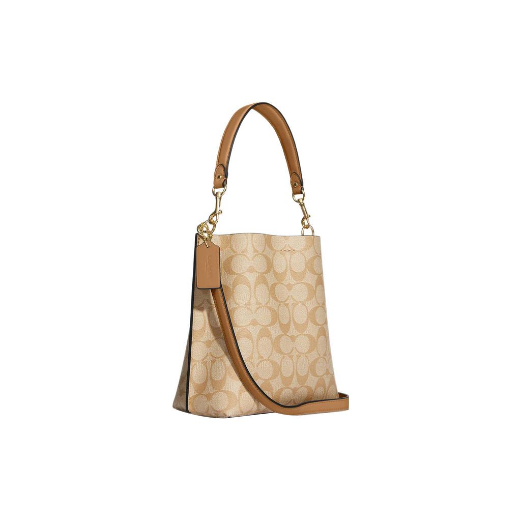 Coach Mollie Bucket Classic Monogram Snap Closure Faux Leather Bucket Bag Women bags Khaki CA582-IMNLJ