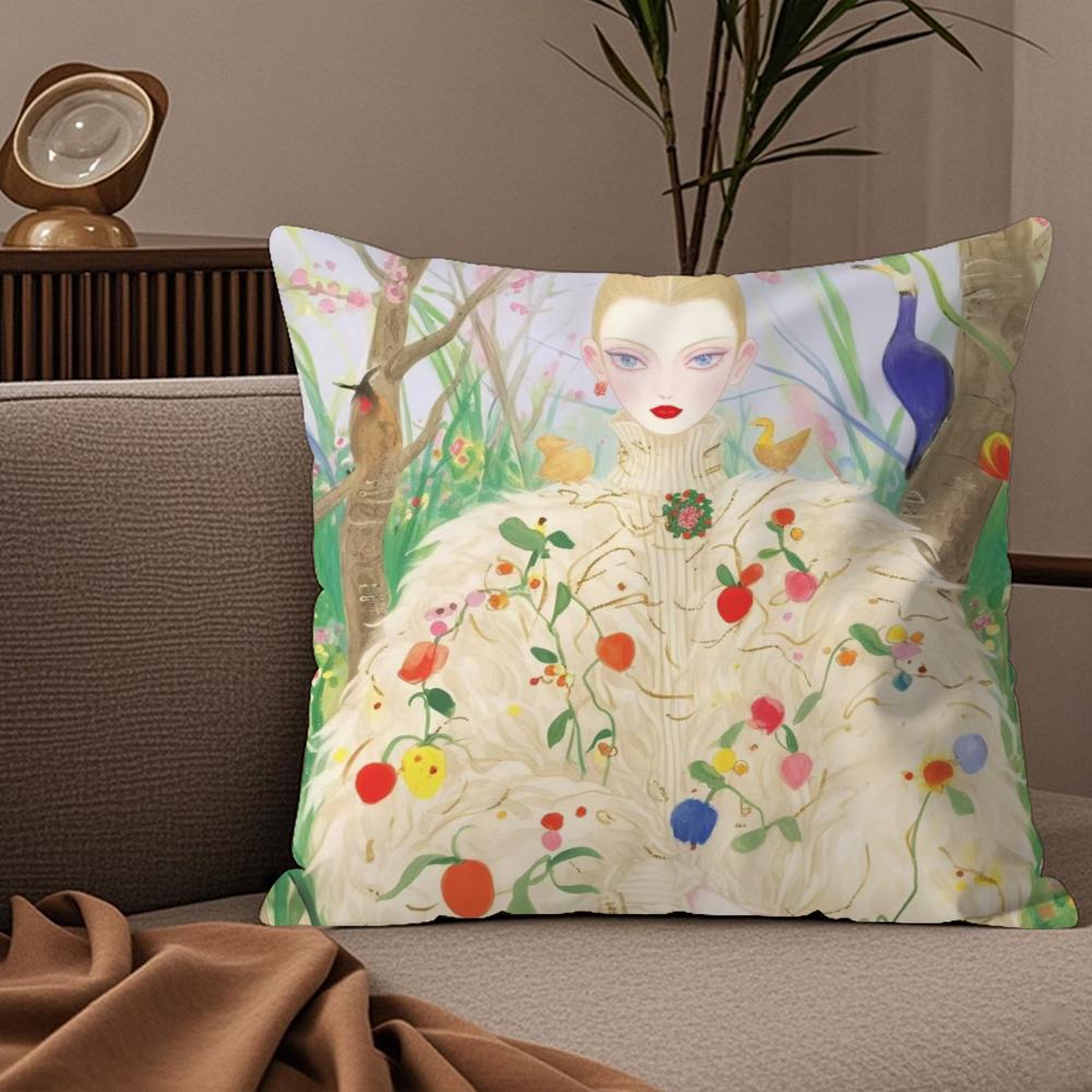 1PC Fashion Illustration Cushion Cover Plush Fabric Soft DoubleSided Printed Sofa Warm Winter Home Child Gift Pillow Case