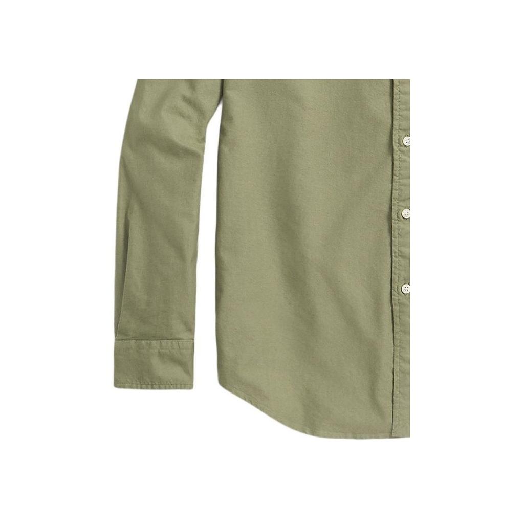 Polo Ralph Lauren Ss23 Однотонная однобортная рубашка с длинным рукавом и вышитым логотипом Мужские рубашки Зеленые 710847235-034