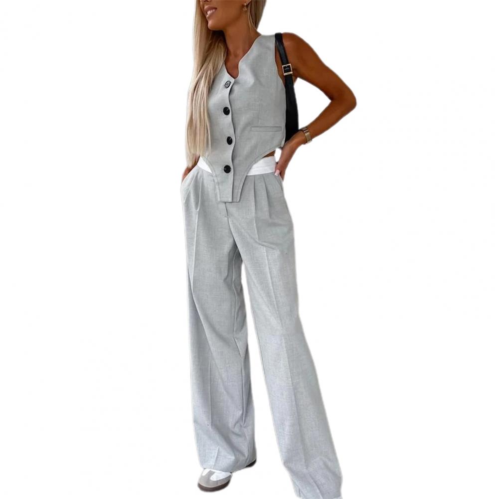 Wide-leg Pants Set Elegant Sleeveless V Neck Women's Suit Set with Irregular Waistcoat Wide Leg Trousers Formal for Office