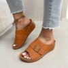 Fashion 2025 Summer Plus Size Women's Open Toe Slippers Outdoor Casual Round Toe Buckle Wedges Sandals for Comfortable Daily Slippers