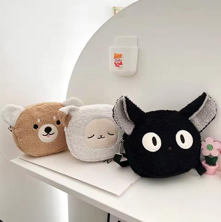 Japanese Style Kawaii Bag Women Cartoon Cat/Dog/Sheep Plush Shoulder Bag Crossbody Bag Small Phone Purse Bolsa Feminina