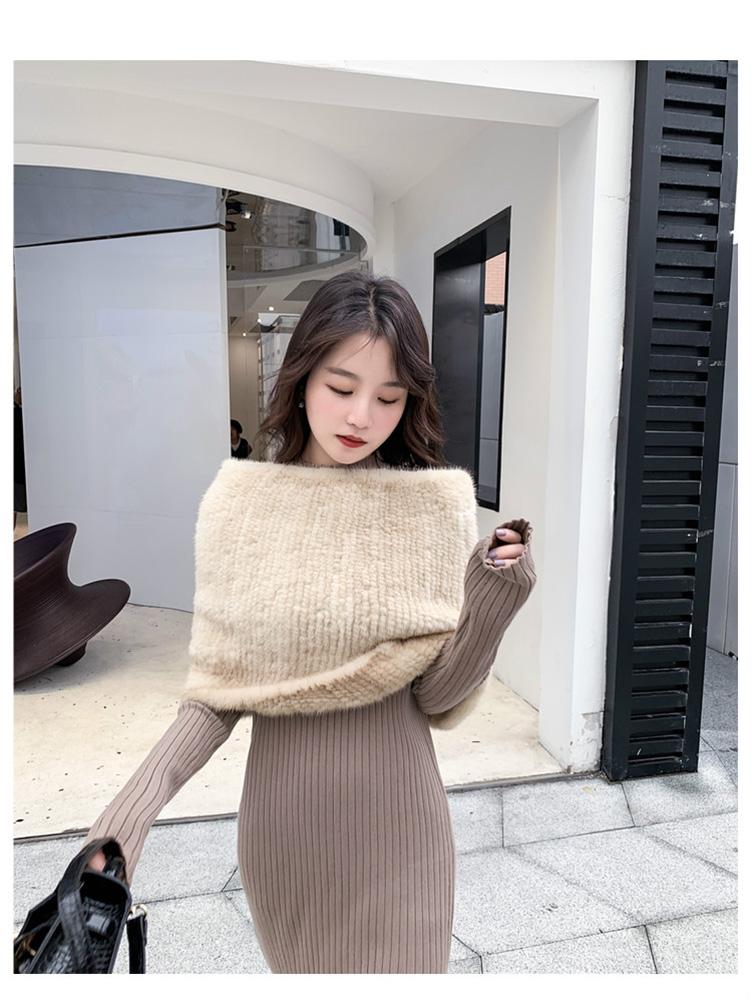 MWFur Fashion Mink Fur Warp Winter Fashion Shawl Hand Knit Luxury Mink Fur Scarf Wrap Collar Shawl Shrug