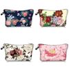 1pc Beautiful Peony Flower Pattern Printed Cosmetics Organizer Bag Women Handhold Bag Travel Makeup Storage Bag for Women Girls Xmas Gift