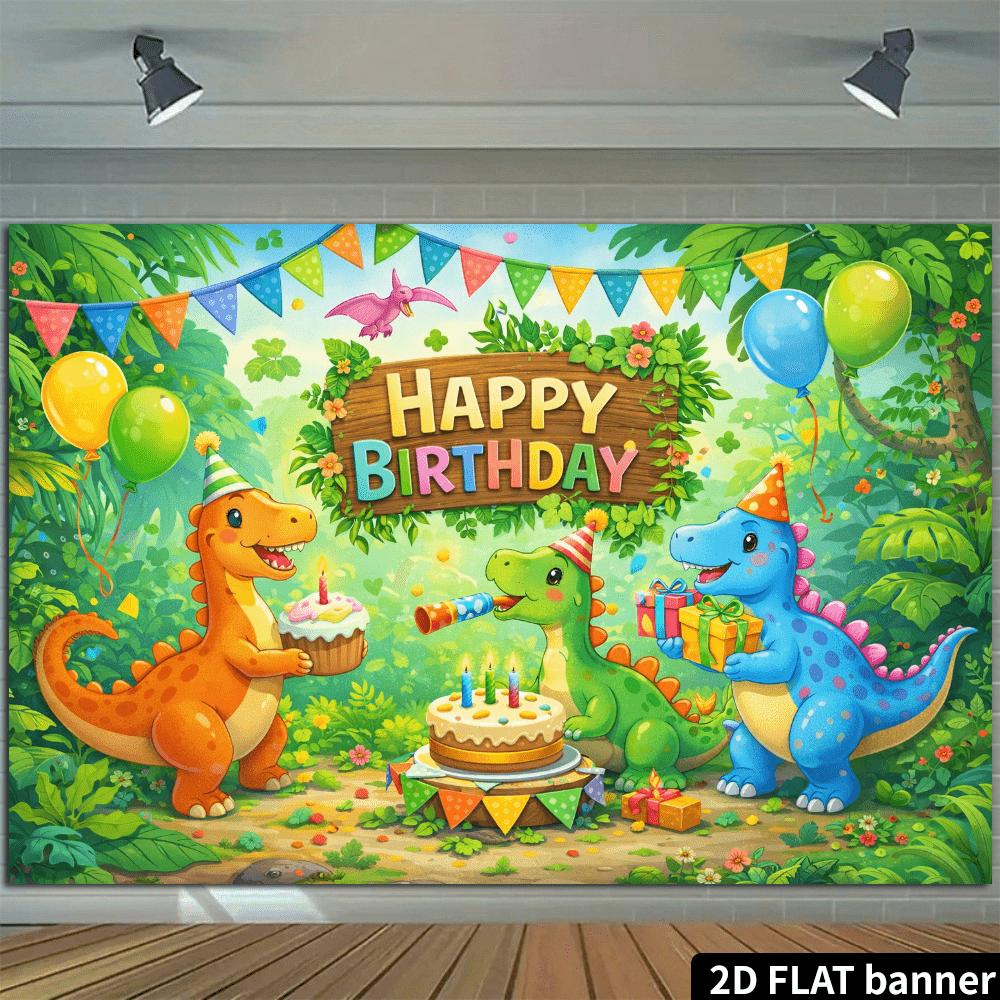 2D плотный однослойный фон-ткань для дня рождения с динозаврами. Подходит для вечеринок в помещении и на открытом воздухе. Декоративное для фотографии.