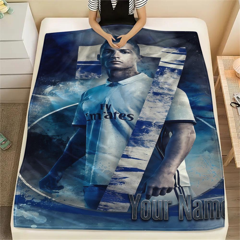 1PC Custom Name CR7 Patterned Flannel Blanket Suitable For All Seasons for Home Decor Warmth and Comfort Gifts Holiday Present -HE123