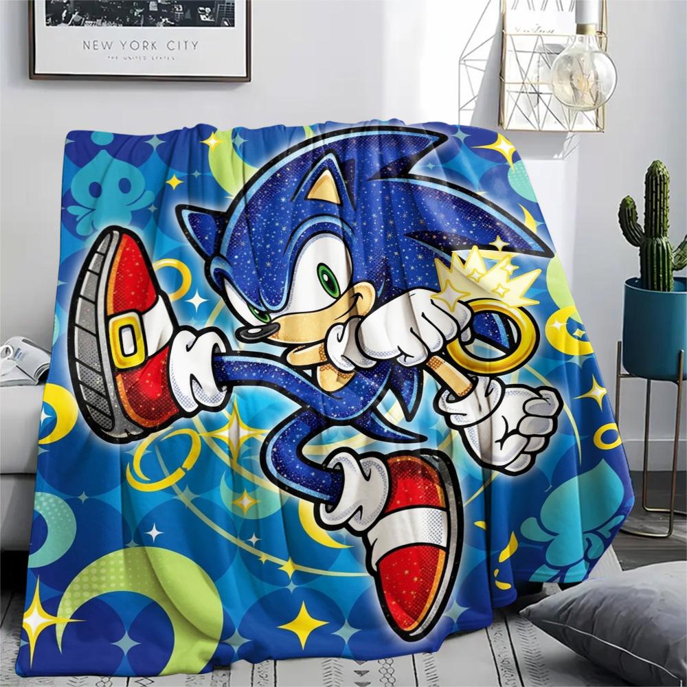 Hedgehog Sonic Print Flannel Blanket, Ultra Soft High Quality All Seasons Warm Throw, Home Decor Cozy Blanket, Perfect Christmas Gift