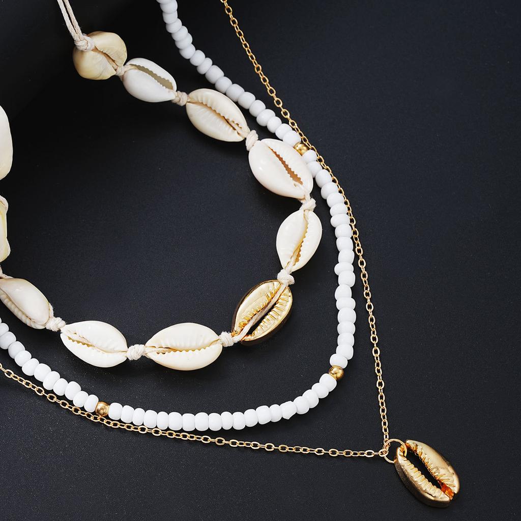 17KM Fashion Minimalist Bohemian Rice Bead Shell Starfish Multi-layered Anklet Necklace Star Daisy Bracelet Jewelry Set for Women