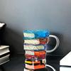 3D Painted Coffee Cup 350ml Novelty Glass Tea Mug Funny Book Worm Tumbler Unique Readers Writers Librarian Gifts
