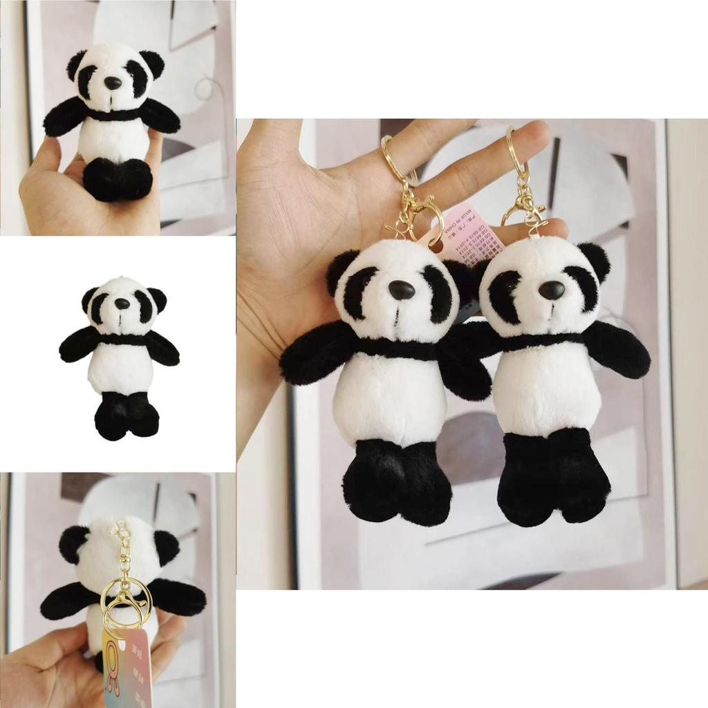 Adorable Panda Plush Keychain Fuzzy Mini Animal Doll Black Stuffed Toy