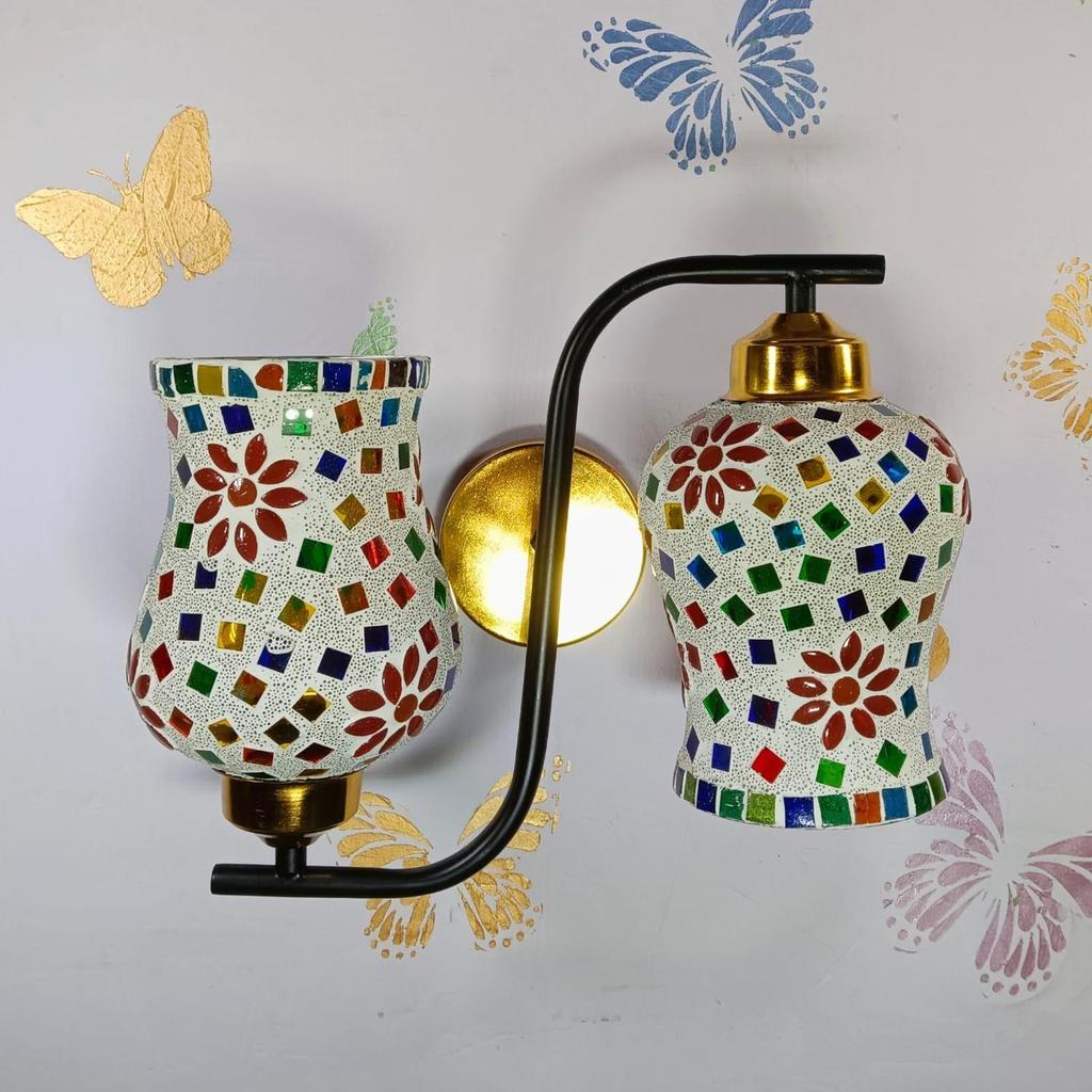 Классическая подвесная стеклянная мозаичная люстра с тремя светильниками, подвески, потолочная лампа (Настенный светильник - 2 лампы Мульти Мозаика O)