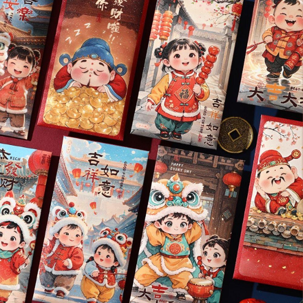 6pcs Traditional Children's Lucky Money Bag Chinese Style Good Lucky Red Packets Graduation