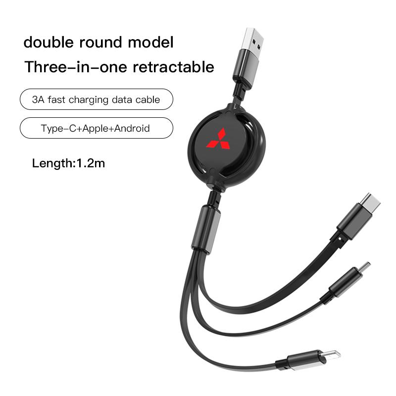 Retractable Data Cable 3 In 1 Fast Charging Accessories For Mitsubishi Lancer Mirage ASX Ralliart Jinxuan Lancer Galant Attrage